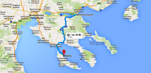 kalkış  Stavros Beach  Stavros  Yunanistan varış  Afytos  Yunanistan   Google Haritalar